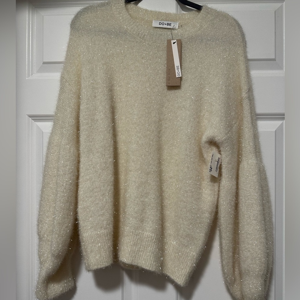 NWT Cream sparkle sweater with balloon sleeves